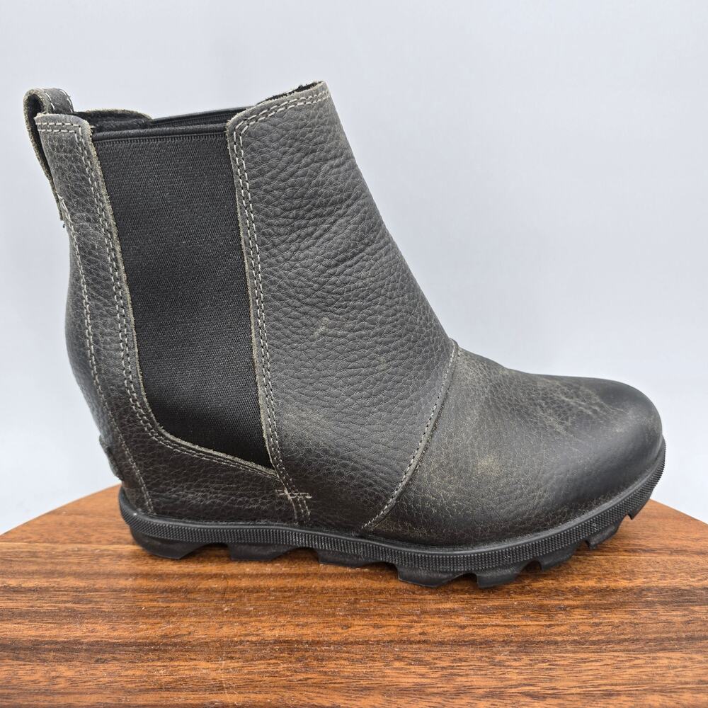 Sorel Joan of Arctic II Boots Womens 6.5 Black Leather Chelsea Hidden Wedge